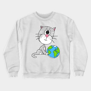 Cat Pushing The Earth, Earth Day 2024 Funny Crewneck Sweatshirt